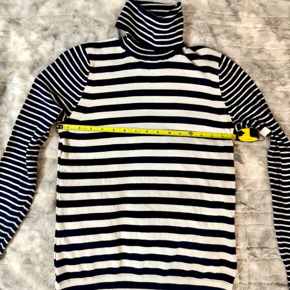 Banana Republic Cotton Cashmere Striped Turtleneck Sweater Navy & Cream Medium - Picture 4 of 10